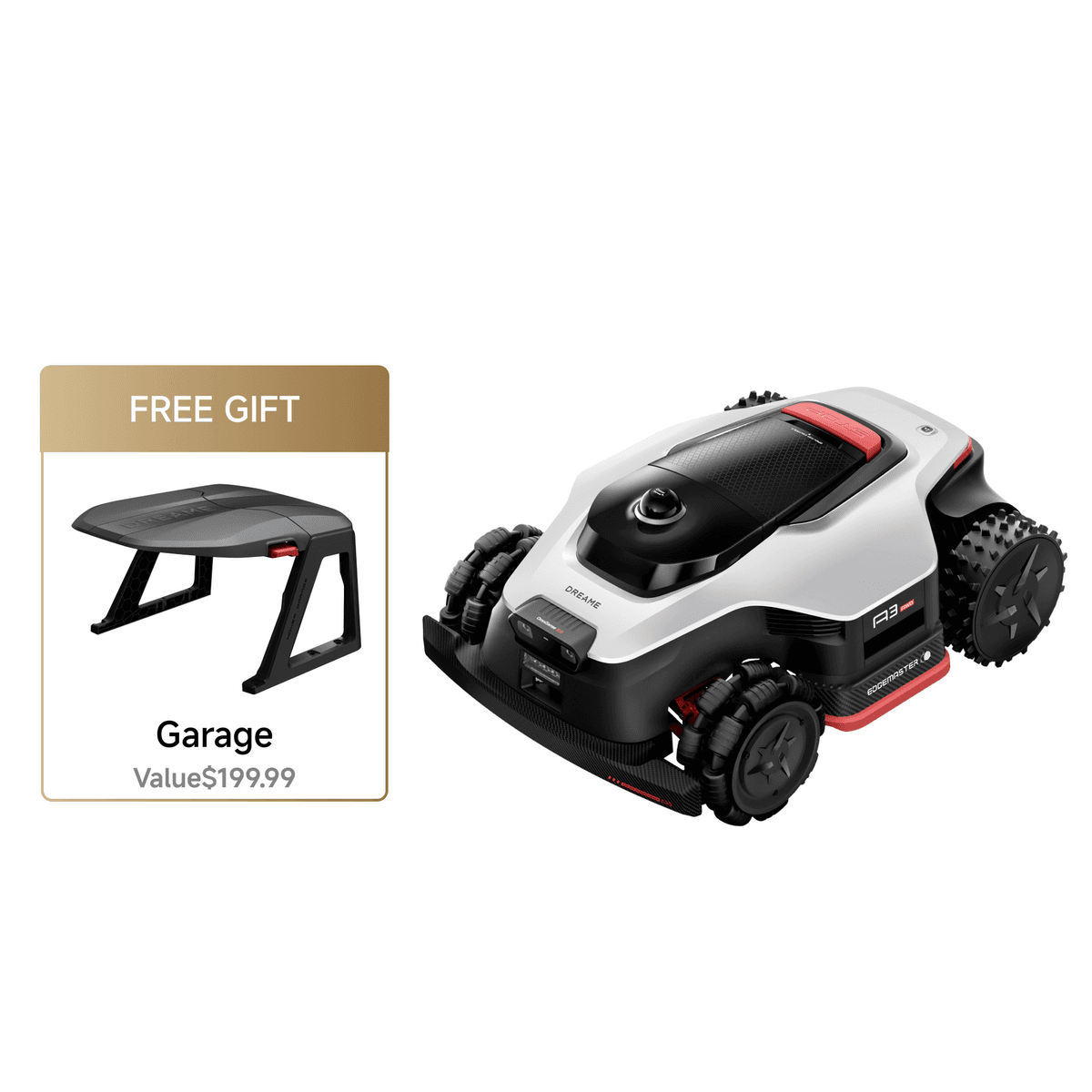 Dreame A3 AWD Pro 3500 all-wheel-drive robot lawn mower, side view