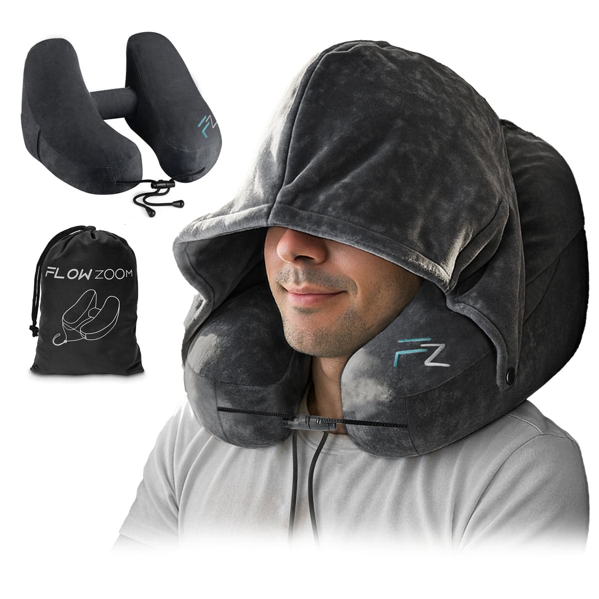 FlowZoom Air inflatable travel neck pillow in black