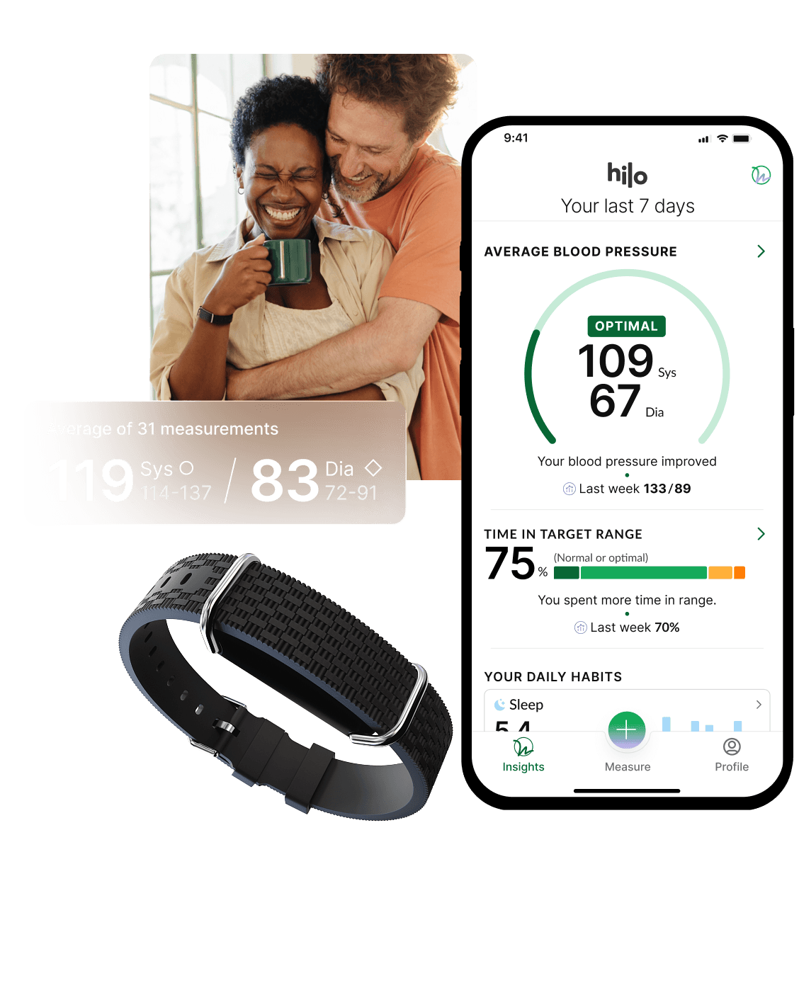 Hilo G1 cuffless blood pressure band and calibration cuff