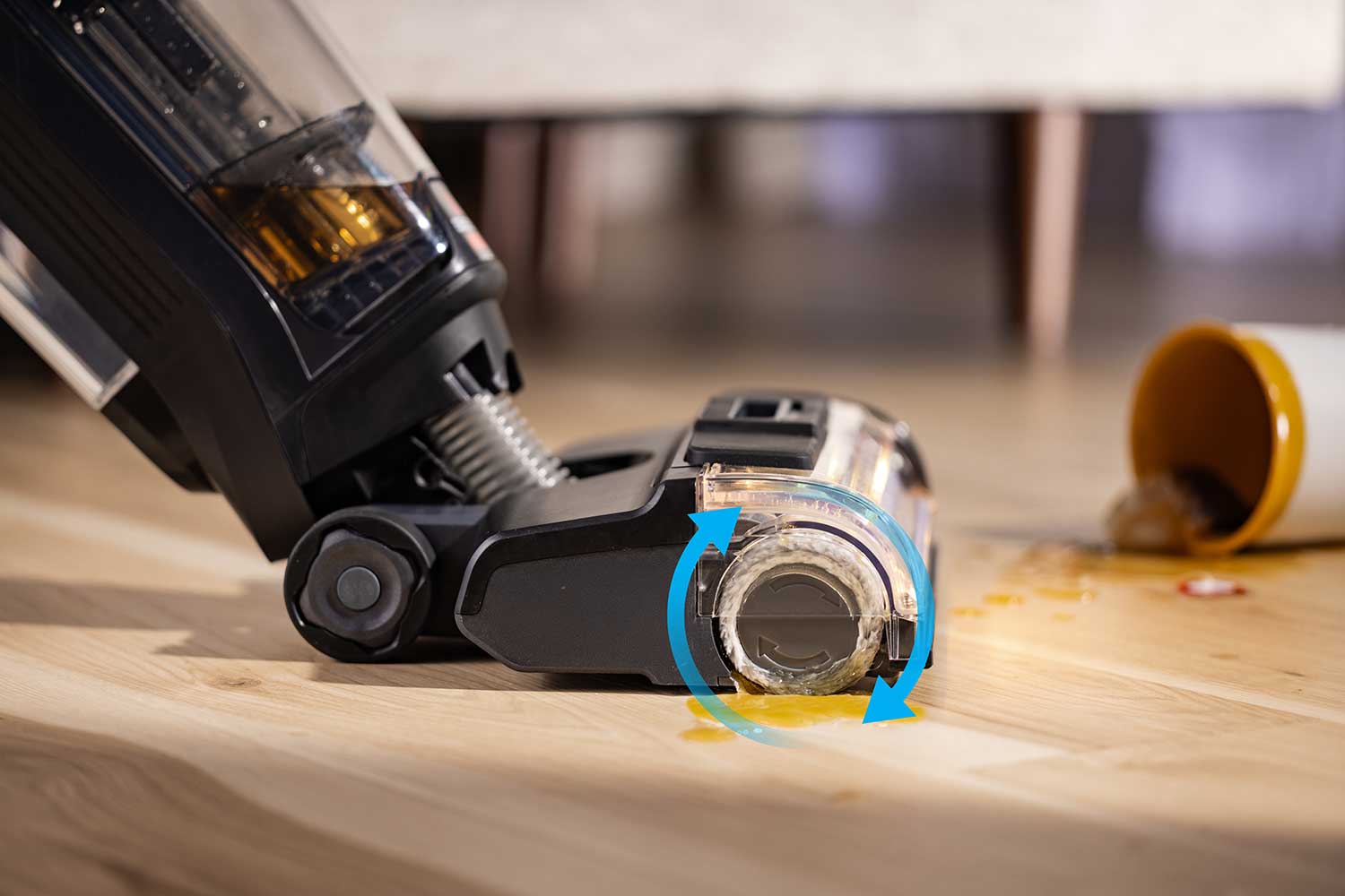 Bissell CrossWave HydroScrub Pro cordless wet and dry cleaner washing a spill on a hard floor