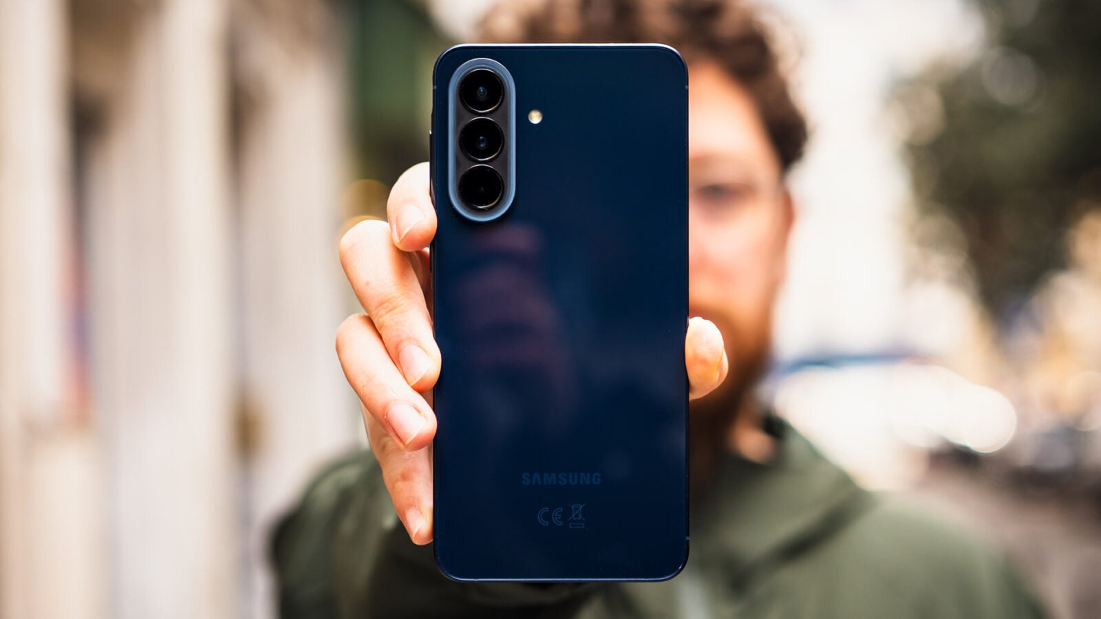 Samsung Galaxy A57 smartphone in navy finish